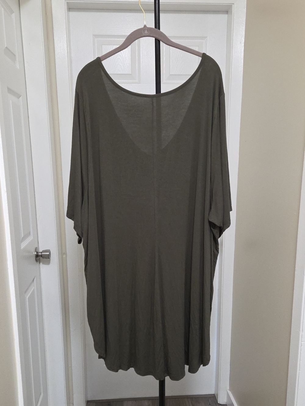 Torrid Plus Size Olive Green Super Soft V-Neck Dress | Stretch Relaxed Drape - Picture 7 of 7